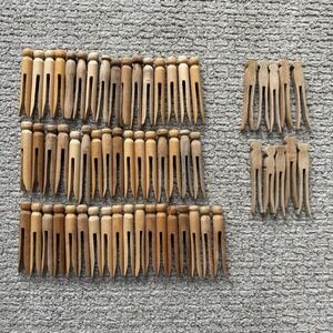 Vintage Wood Clothespins Mixed Lot Of 60 Natural Rustic Laundry Crafts Farmhouse
